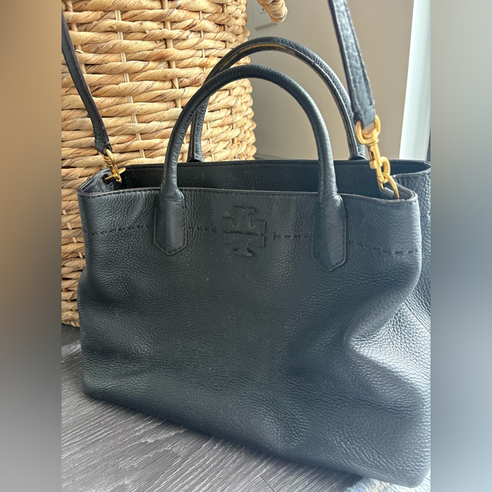 Tory Burch Black Pebbled Leather Tote